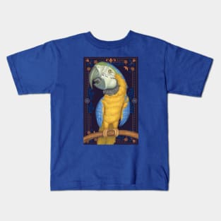 Cute African Blue & Gold Macaw with tapestry background Kids T-Shirt